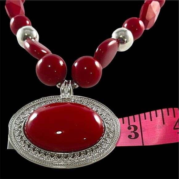 Mixit Color Large Red Pendant, Red and Silver Tone Beads, NWT, Statement Piece - Picture 2 of 7